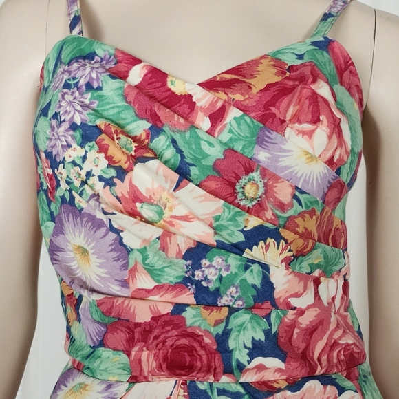 Vintage 80s 2pc floral cotton wiggle dress with crop bolero jacket S - Picture 3 of 10